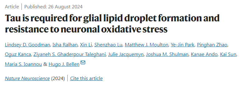 Tau是膠質(zhì)脂滴形成和抵抗神經(jīng)元氧化應(yīng)激所必需的