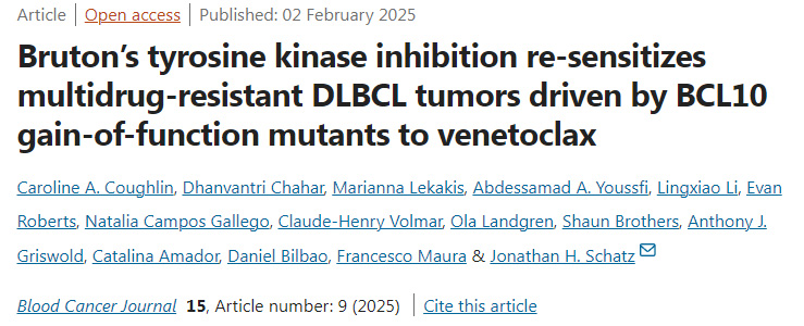 布魯頓酪氨酸激酶抑制使BCL10功能獲得突變體驅(qū)動(dòng)的多藥耐藥DLBCL腫瘤對(duì)venetoclax重新敏感