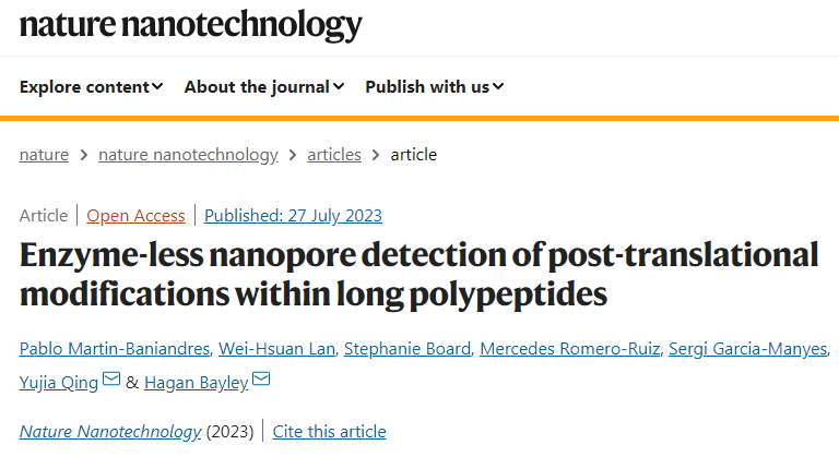 新型納米孔測(cè)序方法通過監(jiān)測(cè)線性化蛋白質(zhì)流過納米孔時(shí)產(chǎn)生的細(xì)微離子電流來檢測(cè)翻譯后修飾