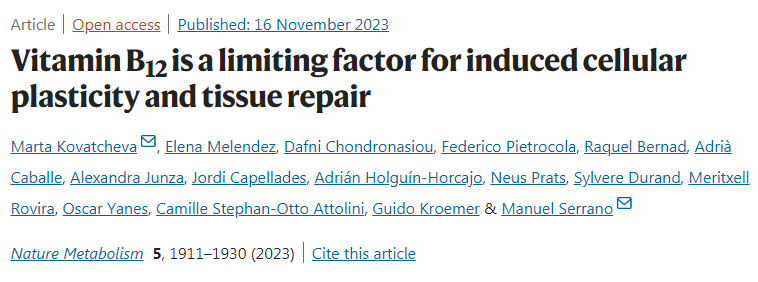 維生素B12是誘導(dǎo)細(xì)胞可塑性和組織修復(fù)的限制因素