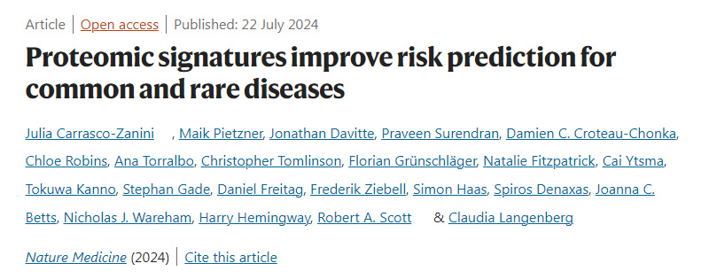 蛋白質(zhì)組學(xué)特征改善了常見病和罕見病的風(fēng)險預(yù)測